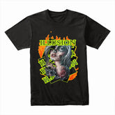 Burning Mirage: Neon Illusion Ink Tee