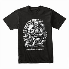 Strong and Victorious T-Shirt – Astronaut Skull Biker Stunt Tee