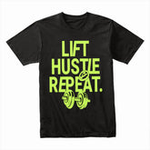 "Lift, Hustle, Repeat" Motivational Gym T-Shirt – No Days Off