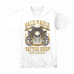 Bald Eagle Tattoo Shop – Classic Americana Biker T-Shirt