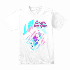 "Lift & Elevate Your Game" Neon Cyber Gym T-Shirt – Futuristic Fitness Vibes