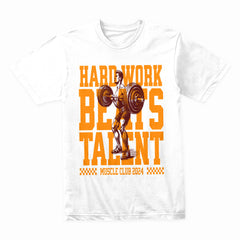 Hard Work Beats Talent – Muscle Club 2024 Gym T-Shirt | Motivational Workout Tee