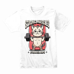 "Strong Muscles, Stronger Naps" Funny Workout Cat T-Shirt
