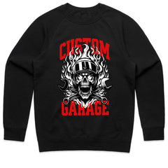Custom Garage T-Shirt – Fiery Skull Mechanic Biker Tee