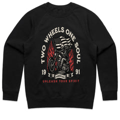 Two Wheels One Soul T-Shirt – American Biker Skull Rider Tee