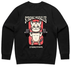 "Strong Muscles, Stronger Naps" Funny Workout Cat T-Shirt