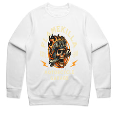 FlameKilla Motorcycle Garage – Fiery Skull Biker T-Shirt