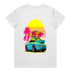 Retro Sunset Porsche Surf Tee – Neon Summer Vibes