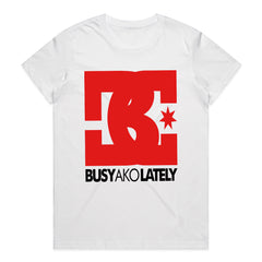 Busy Ako Lately" Graphic T-Shirt – Bold Red Logo Design