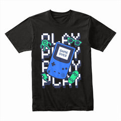 Retro Handheld Gamer T-Shirt – "Play Play Play" Pixel Art Tee