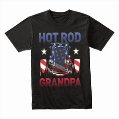 Hot Rod Grandpa T-Shirt – Vintage Car & American Flag Patriotic Tee