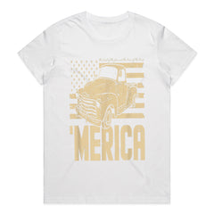 MERICA Vintage Truck T-Shirt – Classic American Flag & Retro Pickup Design