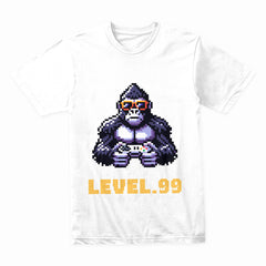 "Level 99 Gamer Gorilla – Pixel Art Retro Gaming T-Shirt"