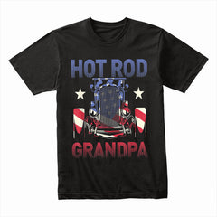 Hot Rod Grandpa – Patriotic American Flag Classic Car T-Shir
