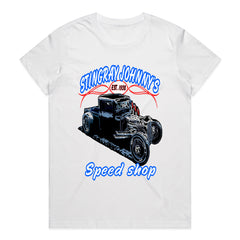 Stingray Johnny’s Speed Shop – Vintage Hot Rod Rat Rod T-Shirt