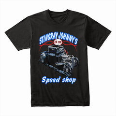 Stingray Johnny’s Speed Shop – Vintage Hot Rod Rat Rod T-Shirt