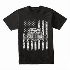 πΊπΈ Vintage USA Flag Hot Rod T-Shirt β Classic American Muscle Car Pride!