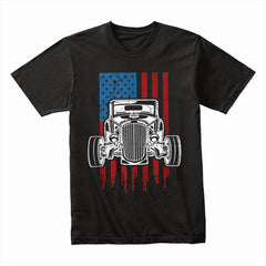 American Hot Rod – Classic Car USA Flag T-Shirt"