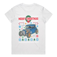 Vintage Hot Rod Ugly Christmas Sweater T-Shirt – Classic Car Holiday Gift