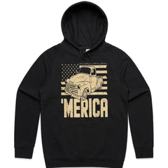 MERICA Vintage Truck T-Shirt – Classic American Flag & Retro Pickup Design