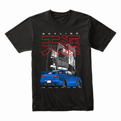 Skyline Midnight Drift – Blue R34 JDM Street Legend T-Shirt