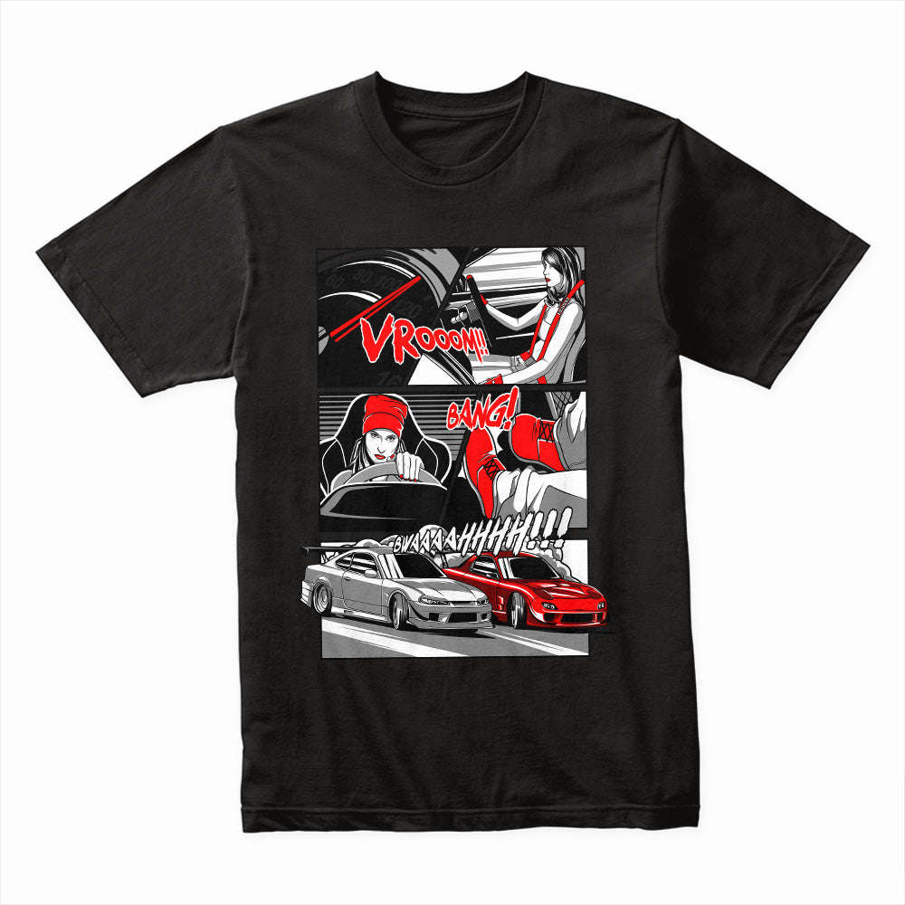 JDM Street Racer Manga T-Shirt – Drift Battle Comic Style Tee