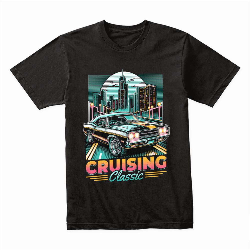 Cruising Legends: Retro Ride Cityscape Tee