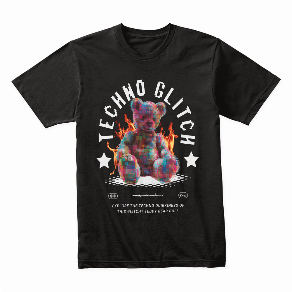 Techno Glitch: Pixel Burn Teddy Tee