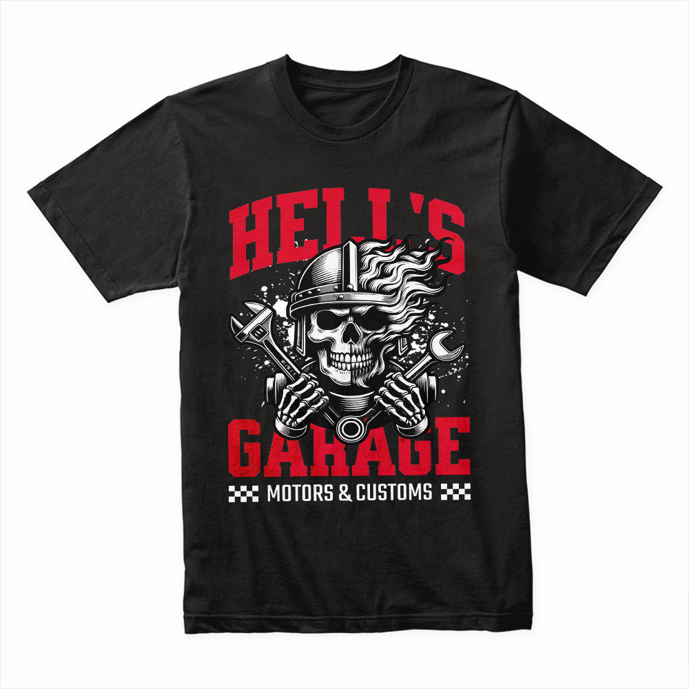 Hell’s Garage – Skull Mechanic Biker T-Shirt