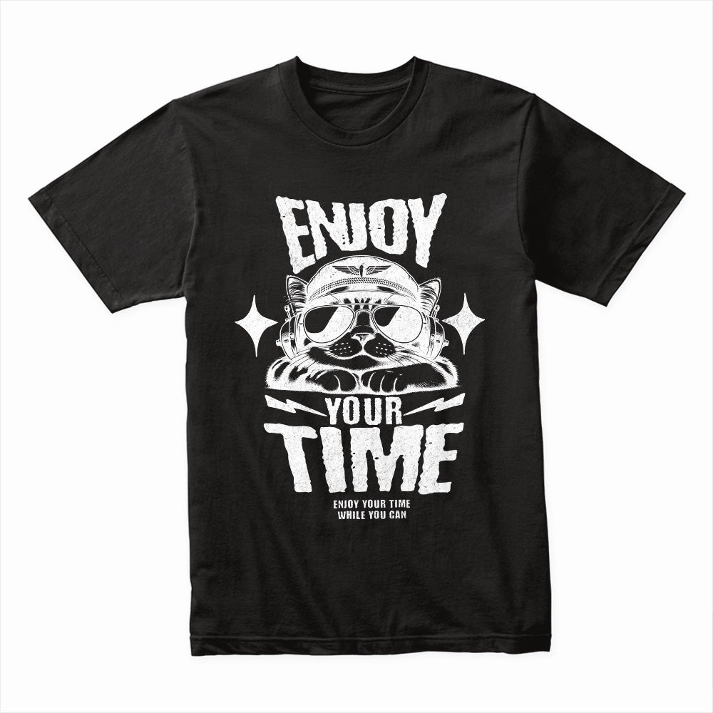 Enjoy Your Time" Aviator Cat Graphic Tee