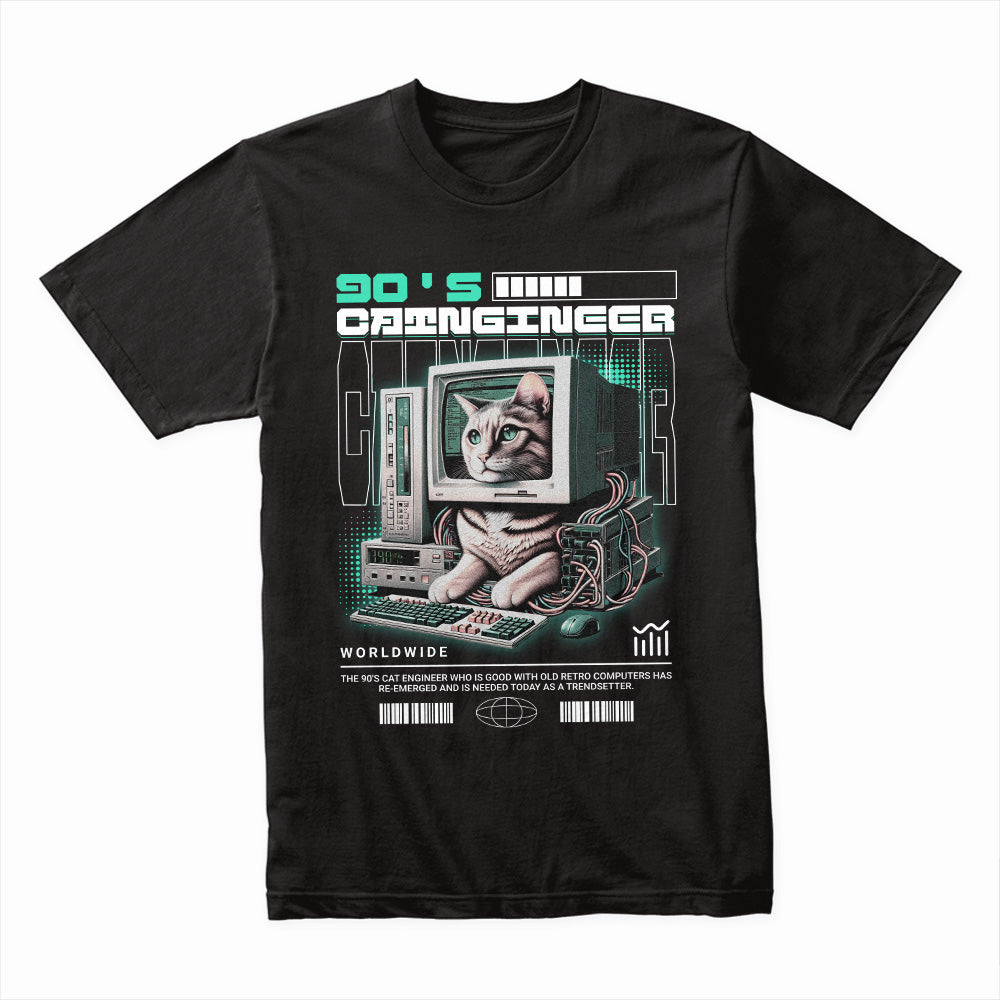 Retro Catngineer: 90’s Techno Kitty Tee