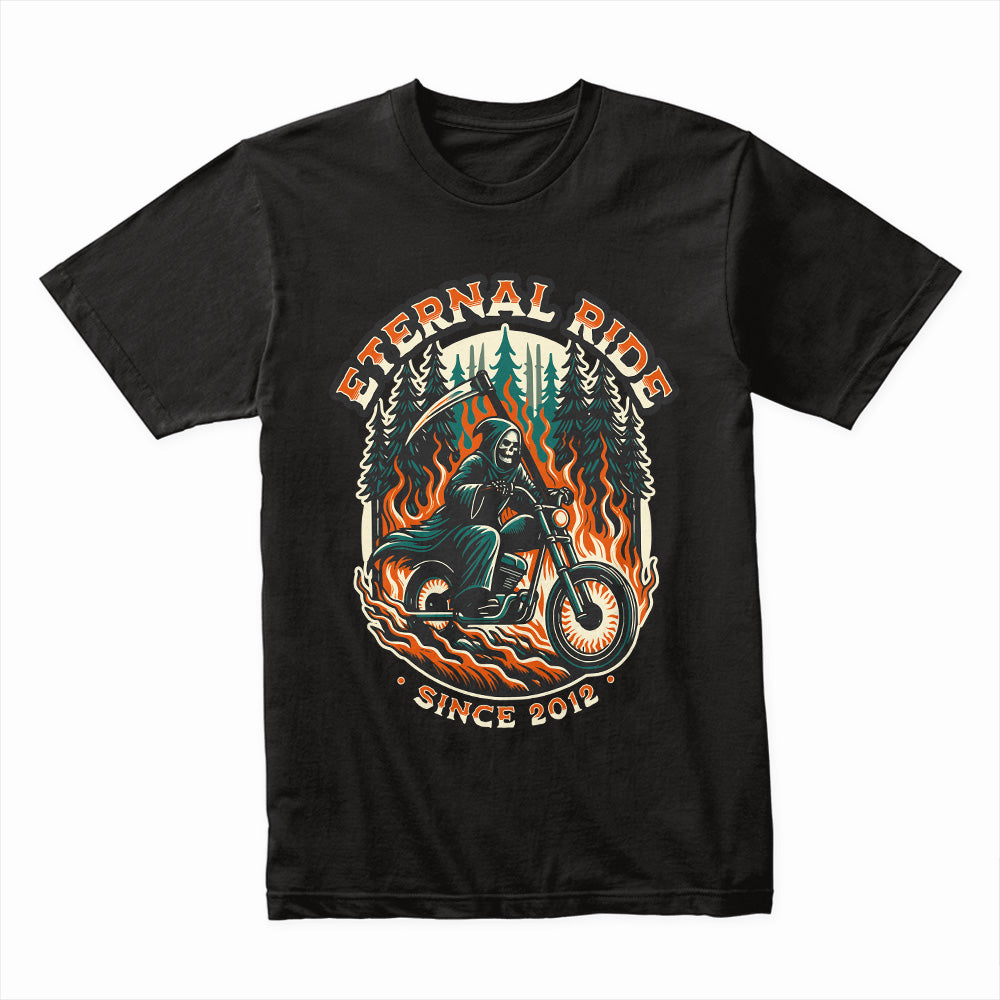 Eternal Ride – Grim Reaper Biker Flames T-Shirt