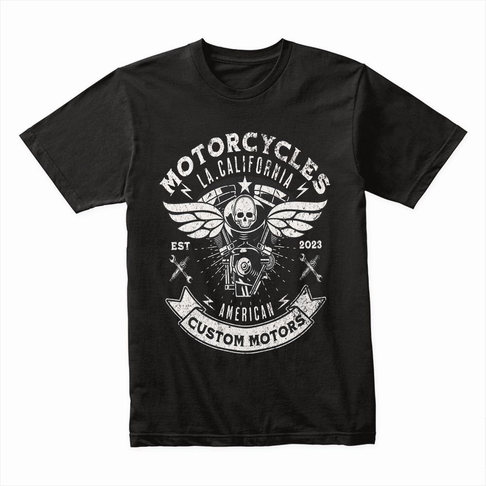 American Custom Motors – Vintage Motorcycle Skull T-Shirt
