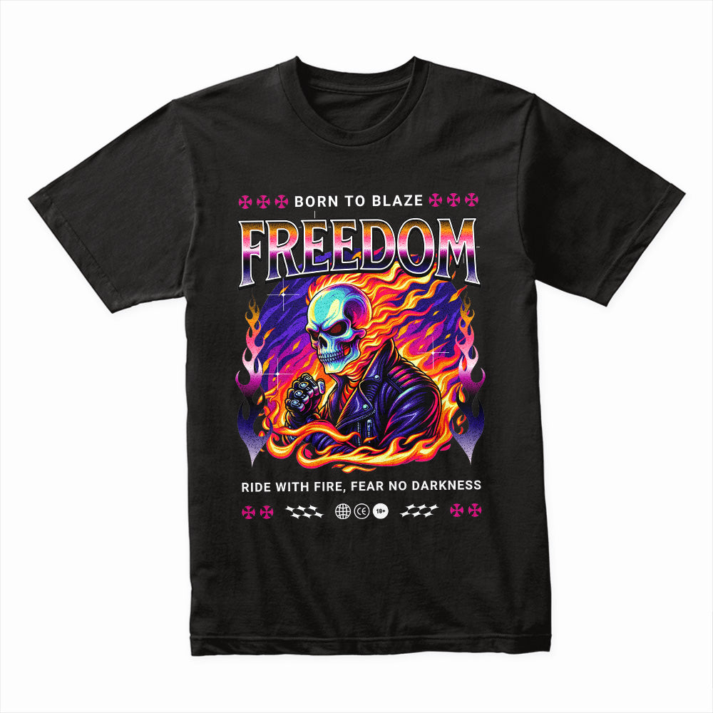 Born to Blaze Freedom Skull Biker T-Shirt – Ride with Fire, Fear No Darkness