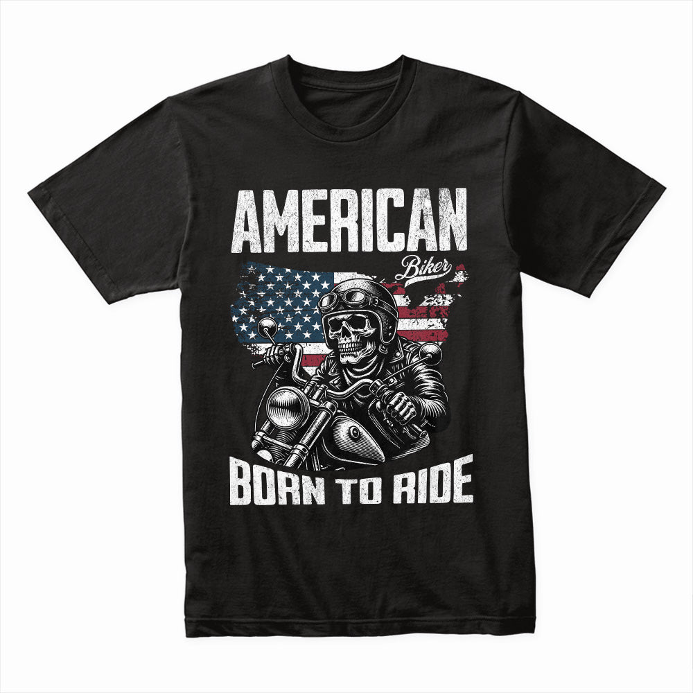 American Biker – Born to Ride Patriotic Skull T-Shirt