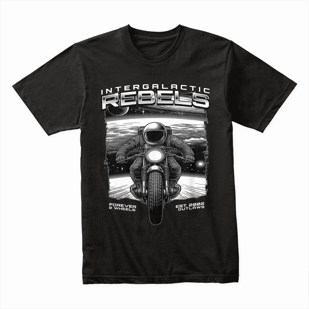 Intergalactic Rebels – Cosmic Motorcycle Outlaw T-Shirt