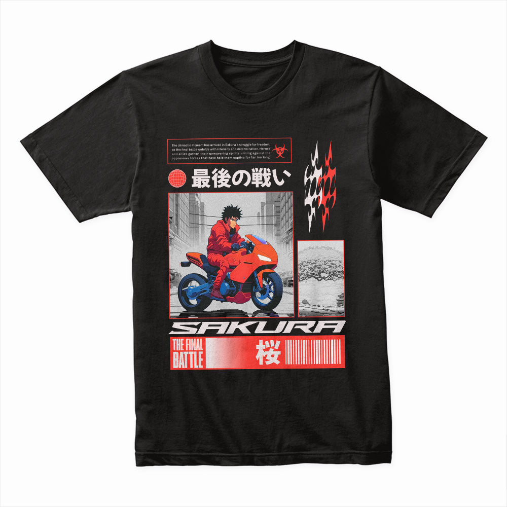 Sakura Final Battle – Cyberpunk Anime Rider T-Shirt