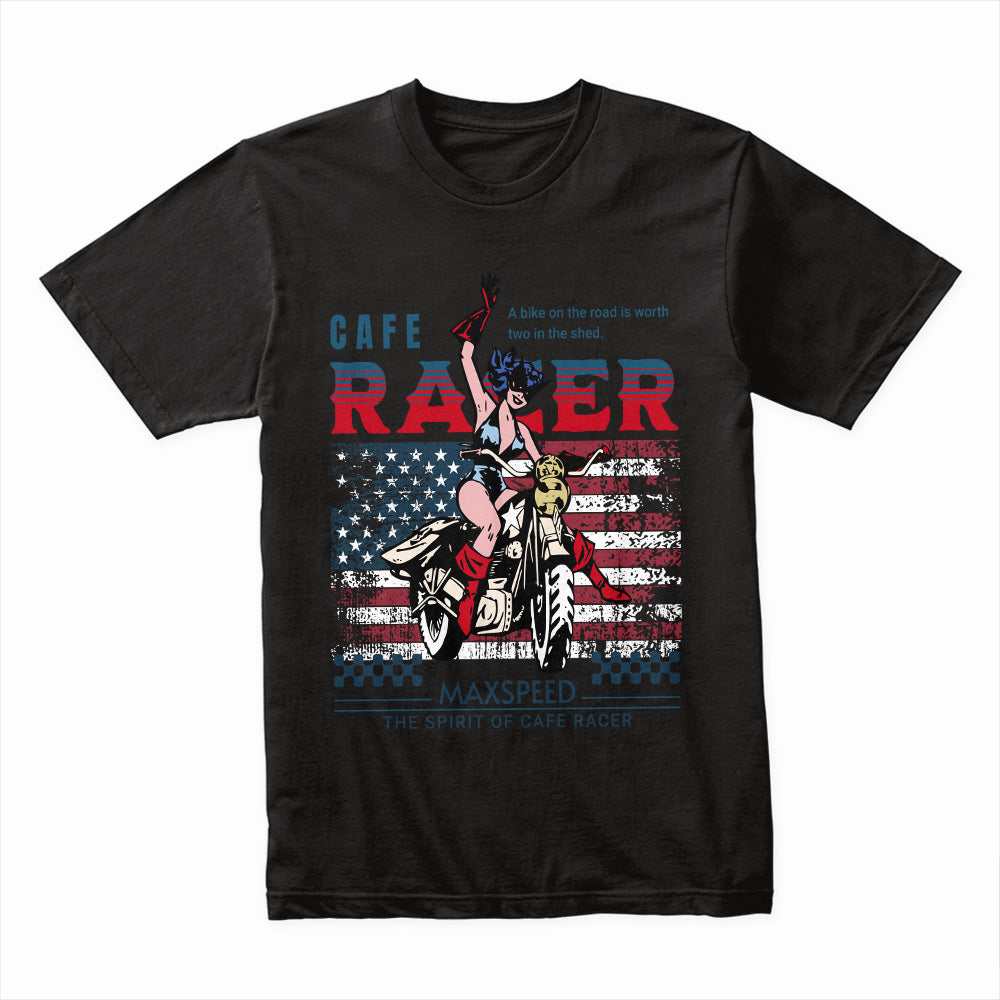 Café Racer Max Speed – American Spirit Motorcycle T-Shirt