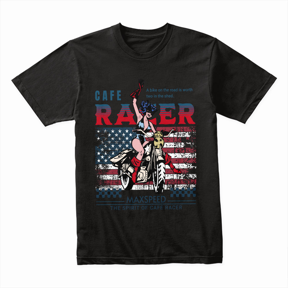 Café Racer Max Speed – American Spirit Motorcycle T-Shirt
