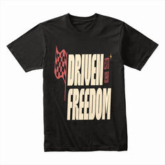 Driven Freedom - Retro Racing Flag Typography Tee