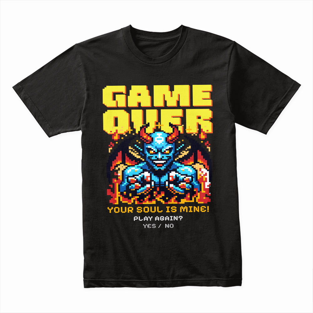 Game Over – Retro Demon Boss Pixel Art Gaming T-Shirt