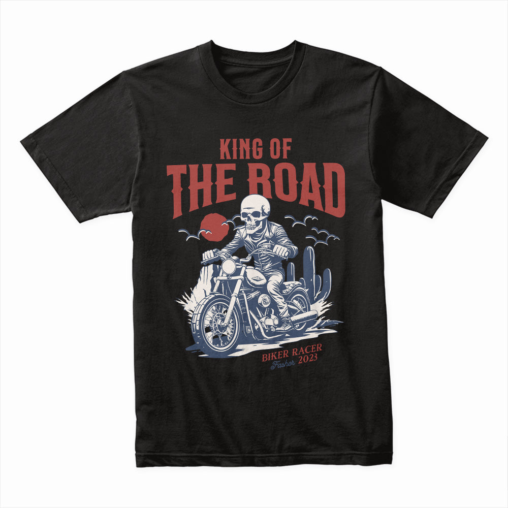 King of the Road – Biker Racer Skull T-Shirt