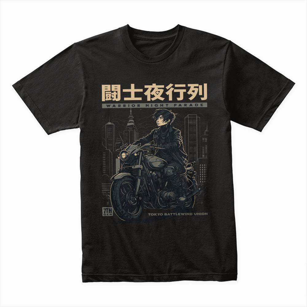 Warrior Night Parade" – Tokyo Cyberpunk Biker T-Shirt