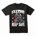 Ride Keep Safe T-Shirt – Futuristic Astronaut Biker Tee