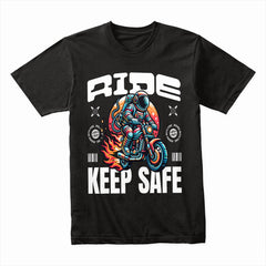 Ride Keep Safe T-Shirt – Futuristic Astronaut Biker Tee