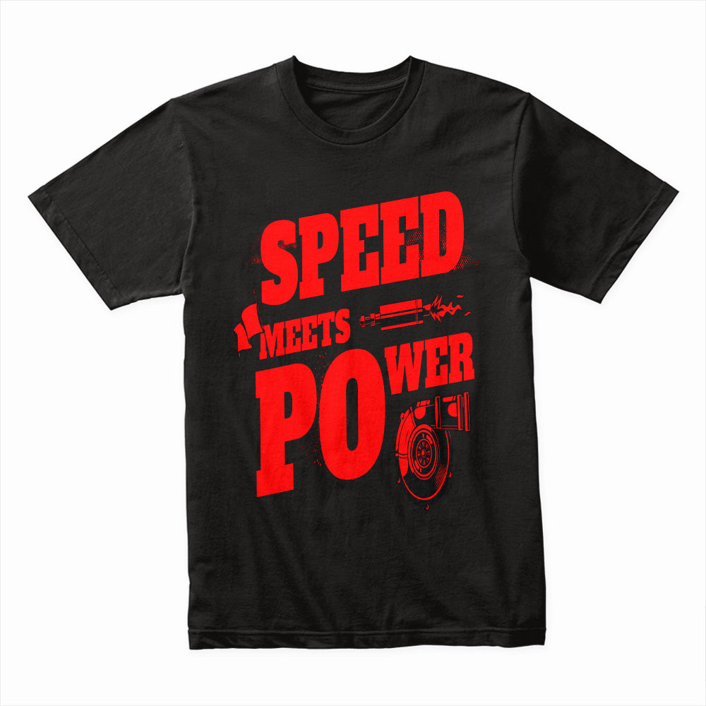 Speed Meets Power Turbocharger T-Shirt – Red Performance Boost Edition