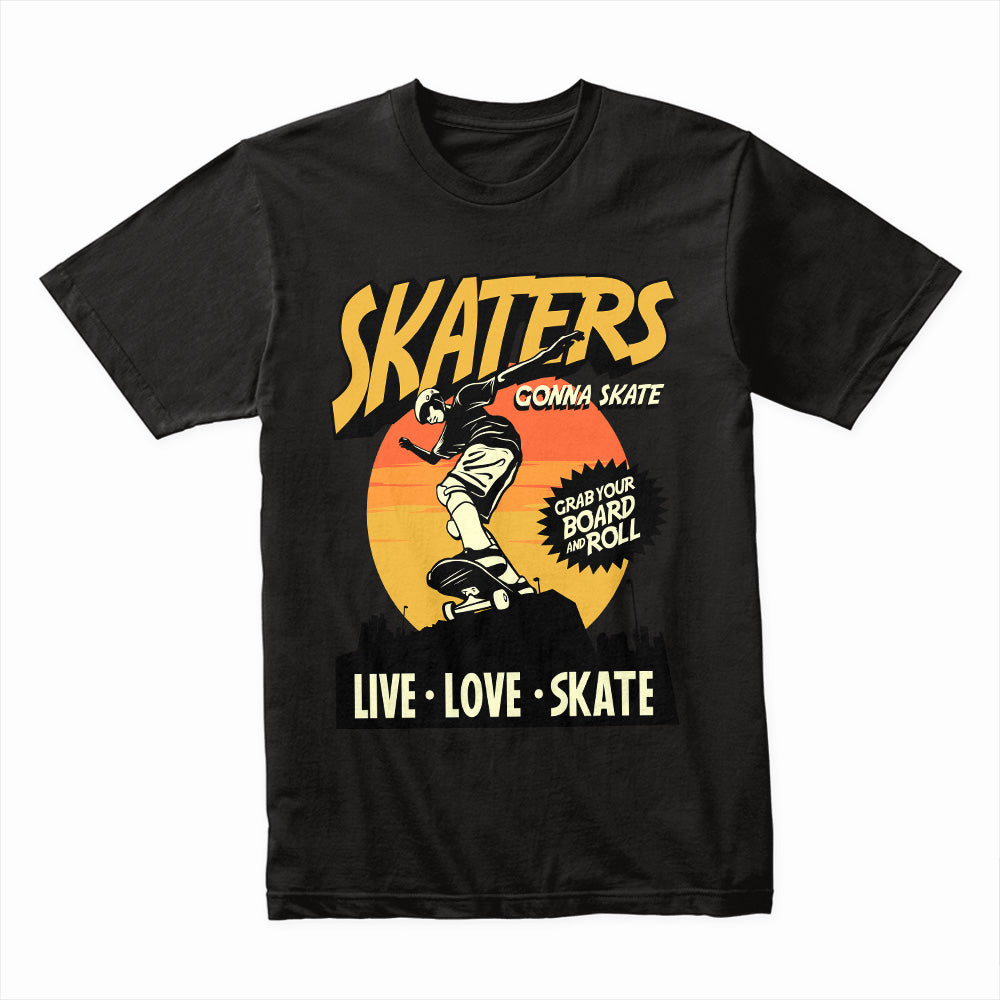 Skaters Gonna Skate - Urban Sunset Skateboarding Tee