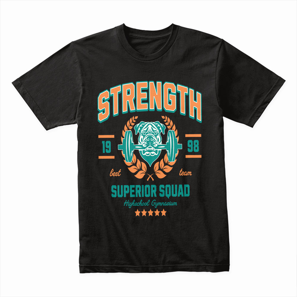 "Strength Superior Squad" Vintage Gym Bulldog T-Shirt – Power & Team Spirit