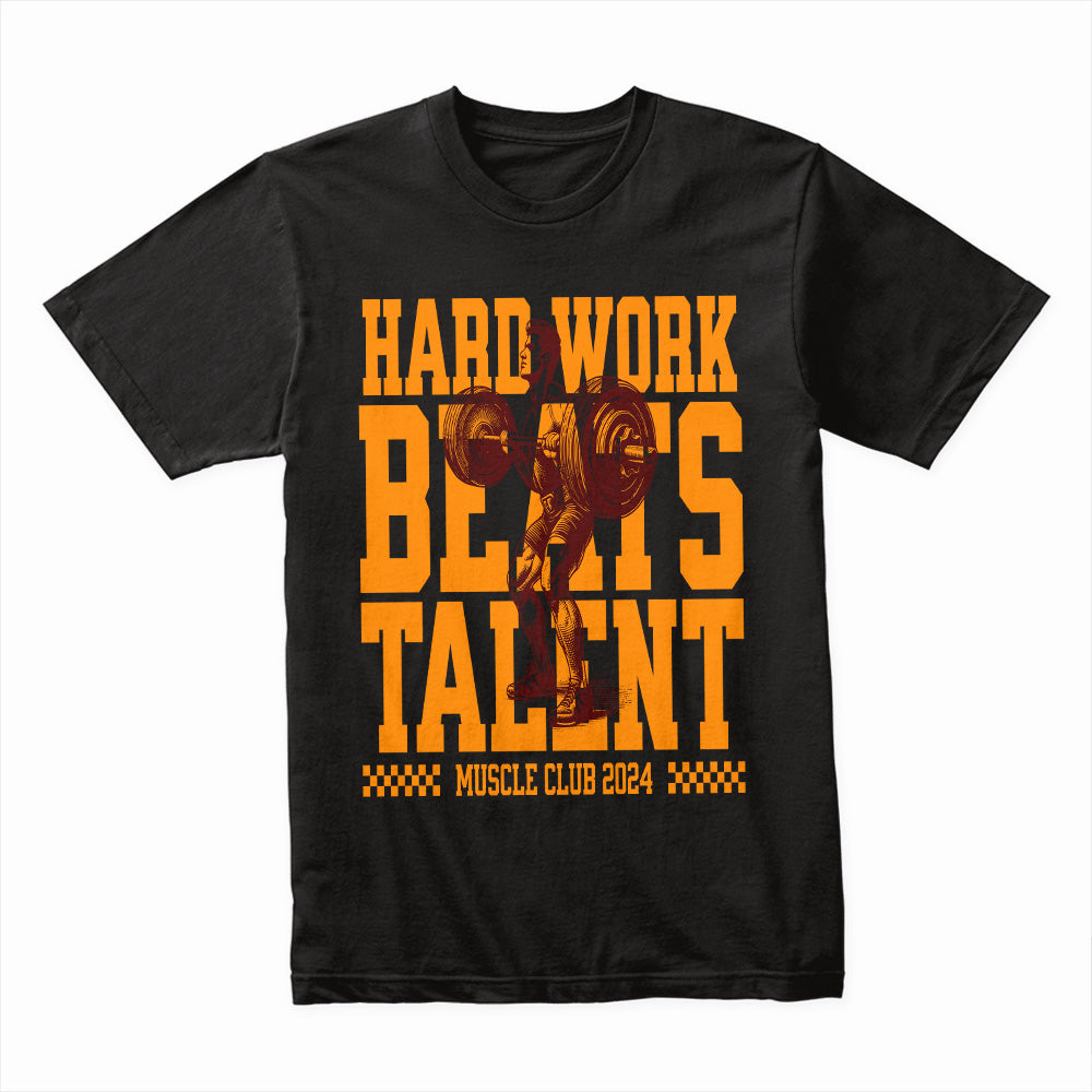 Hard Work Beats Talent – Muscle Club 2024 Gym T-Shirt | Motivational Workout Tee