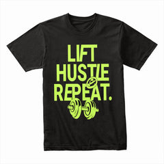 "Lift, Hustle, Repeat" Motivational Gym T-Shirt – No Days Off